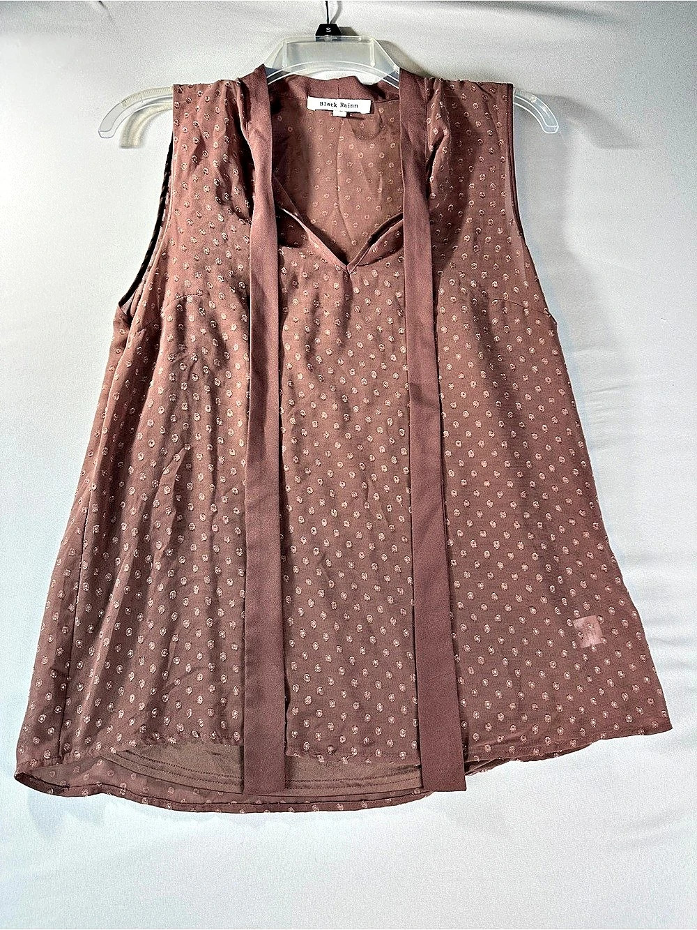 Black Rainn Polka Dot Sleeveless Blouse Top Brown Size Medium Lined